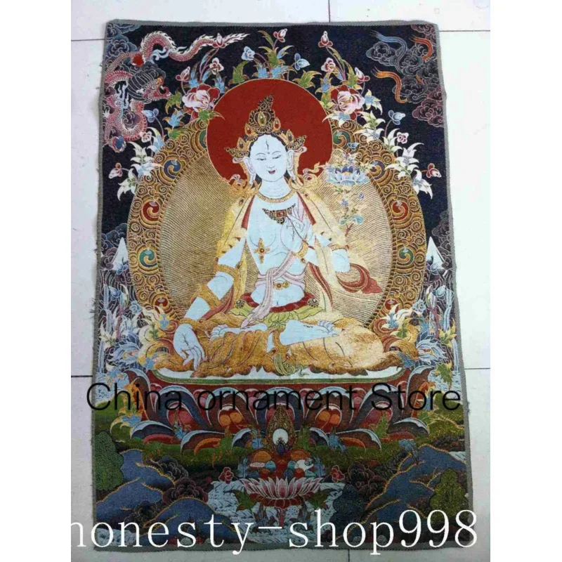 

Tibet Silk Embroidery Art Buddhism Tangka green tara buddha Thangka statue .