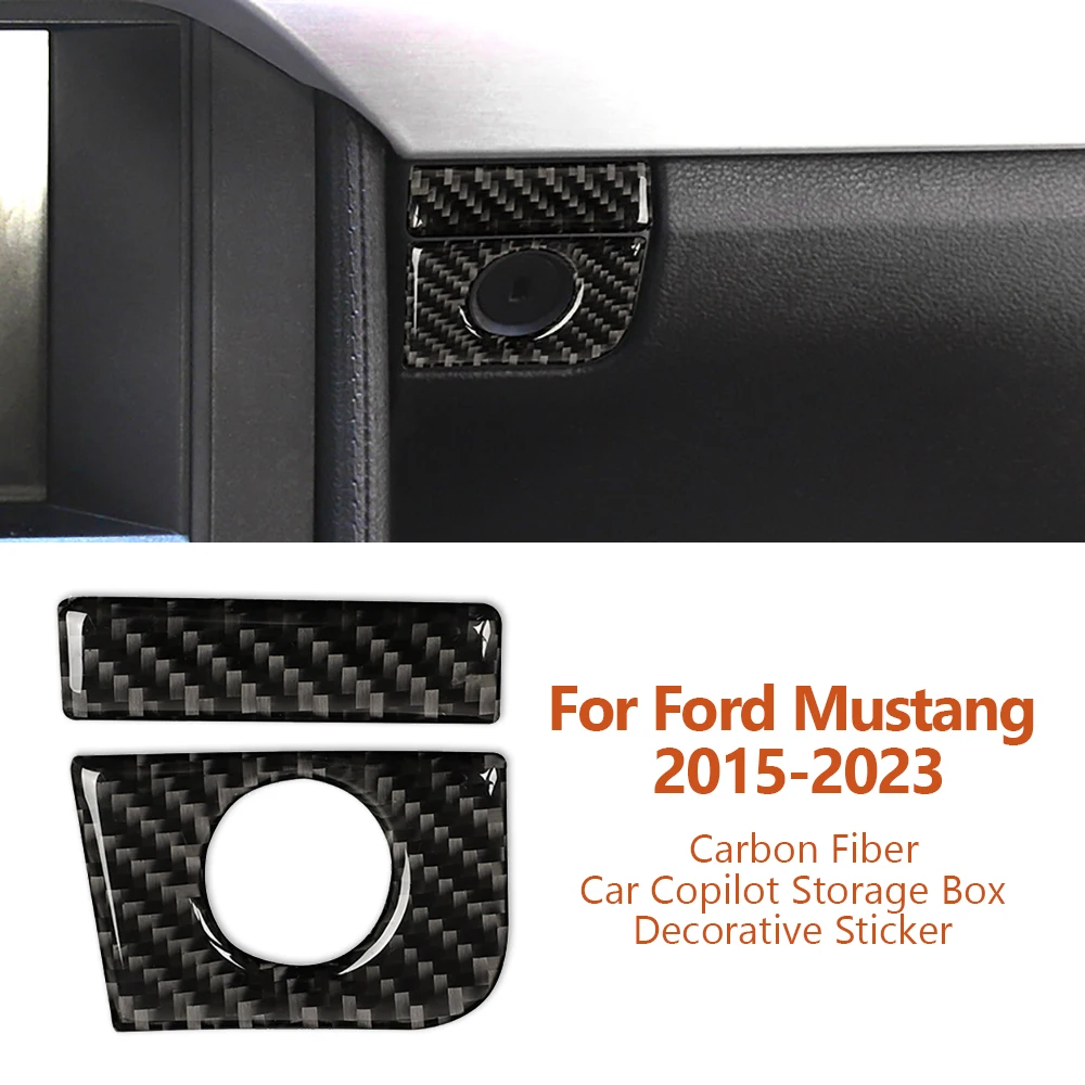 

For Ford Mustang 2015-2023 Car-Styling Carbon Fiber Car Copilot Storage Box Decorative Stickers Auto Interior Modify Accesorios