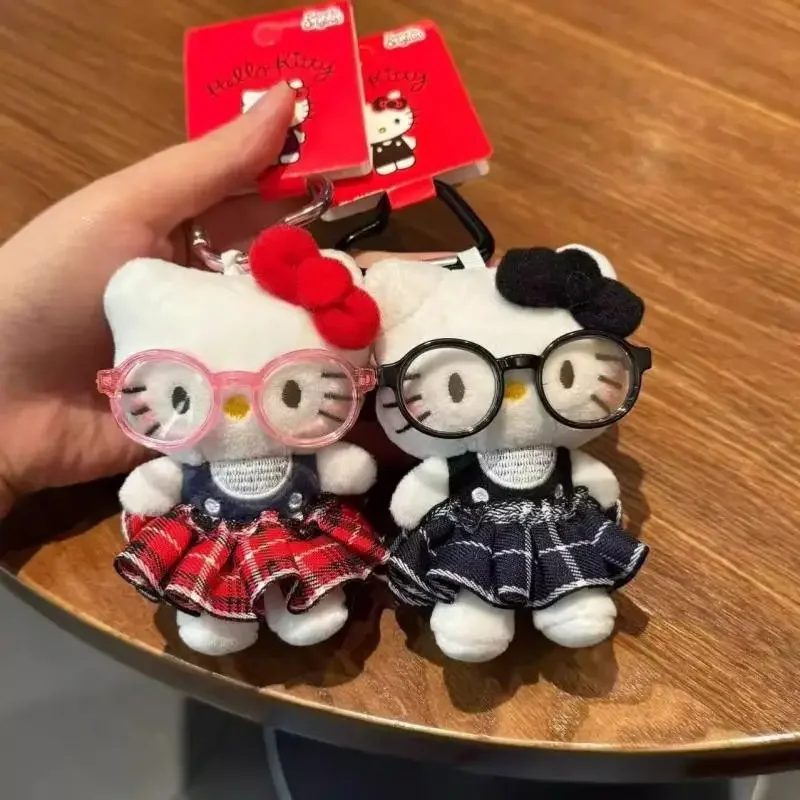 Porte-clés Peluche Kawaii - Chat Mignon Avec Lunettes, Pendentif Sac à Dos - Doudou Cartoon Multicolore