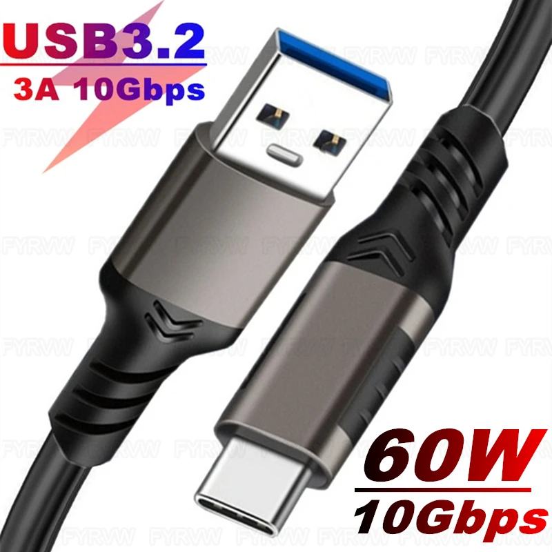 USB Type C Cable USB3.2 Gen2 10Gbps Cable Type A to USB C 3.2 Data SSD Hard Disk Cable 60W QC 3.0 Fast Charging For Galaxy Google Android Carplay