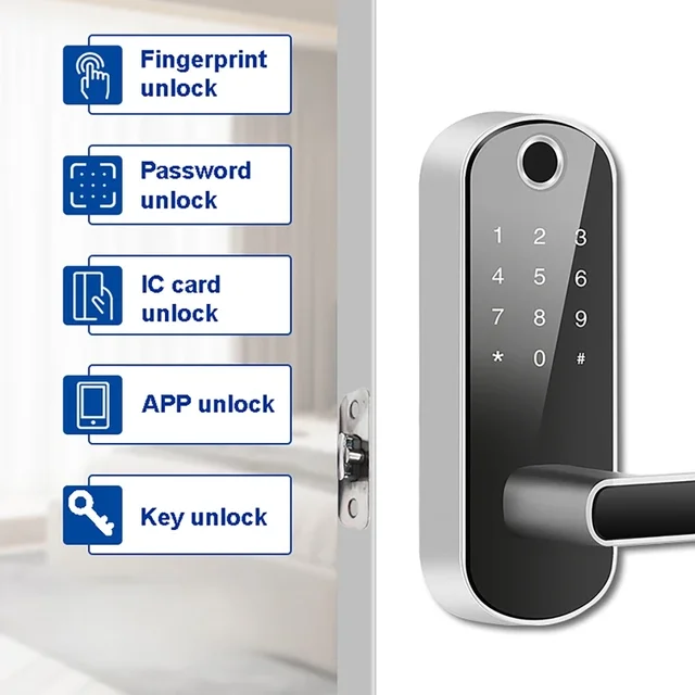 Tuya or TTLock APP Smart Door Lock Password Unlocking Remote Control Fingerprint Locks Keyless Touchscreen IP67 with IC Cards 2