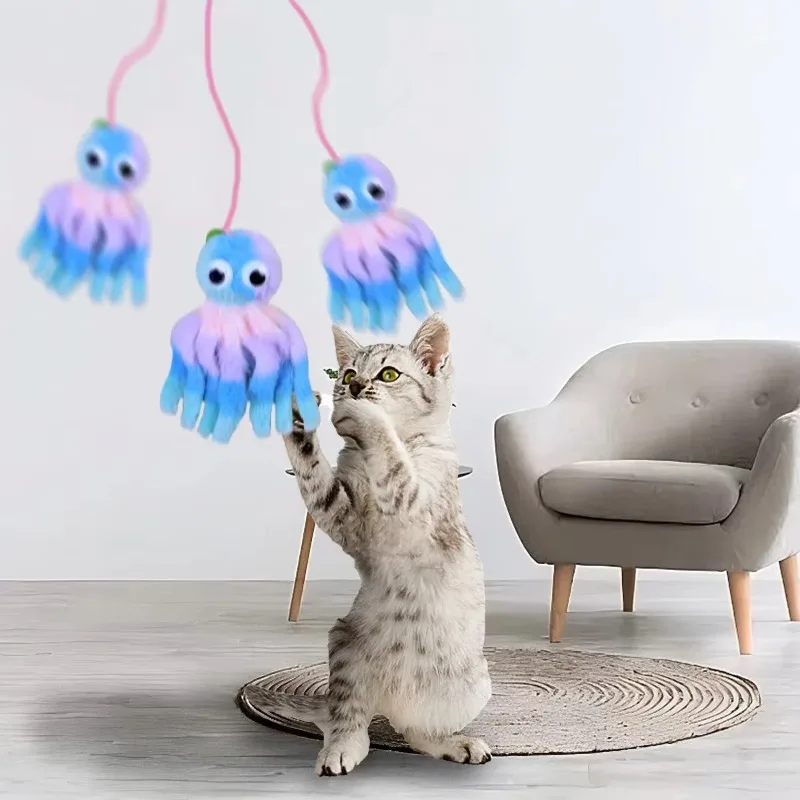 Adjustable Sound Octopus Cat Toy Mint Plush with 1.5ft Elastic Rope Interactive Pet Supplies for Cute Design Cats Playing Toy