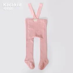 Festive Baby Knit Suspender Tights - Cozy High Waist Leggings - 12-24 Months (Pink)