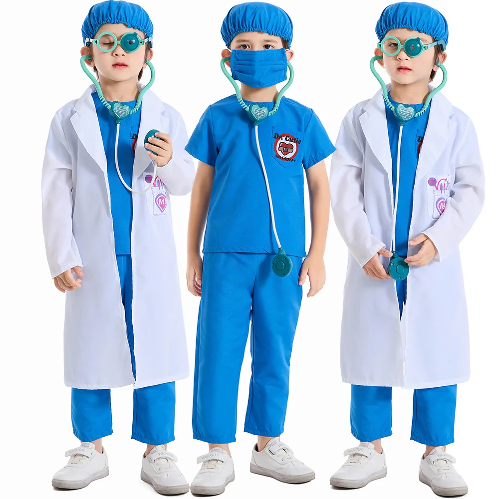 

Halloween Children Kids Surgeon Doctor Uniform Shirt Pants Hat Suits Boys Girls Career Party Cosplay Role Playing Dress Up Suit