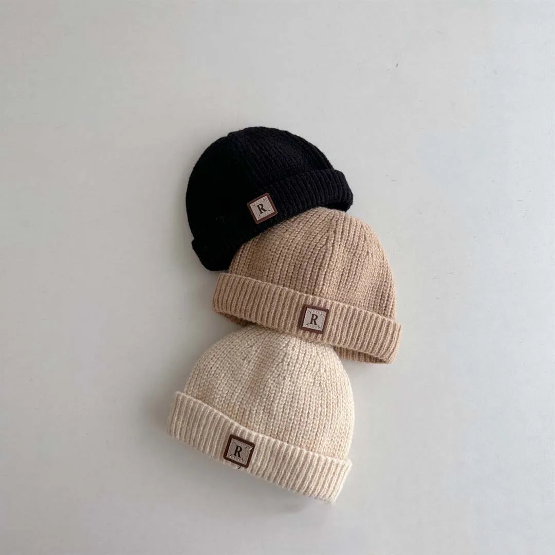 

Solid Color Kids Benie Knit Hat 2023 Soft Baby Bonnet Cap Autumn Winter Kids Ear Protection Cap For Girls Boys 0-3Years
