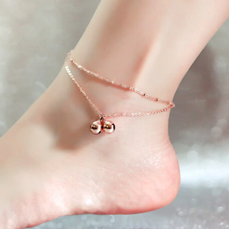 Women Beach Anklet Circle Bell Pendant Plated Metal Chain