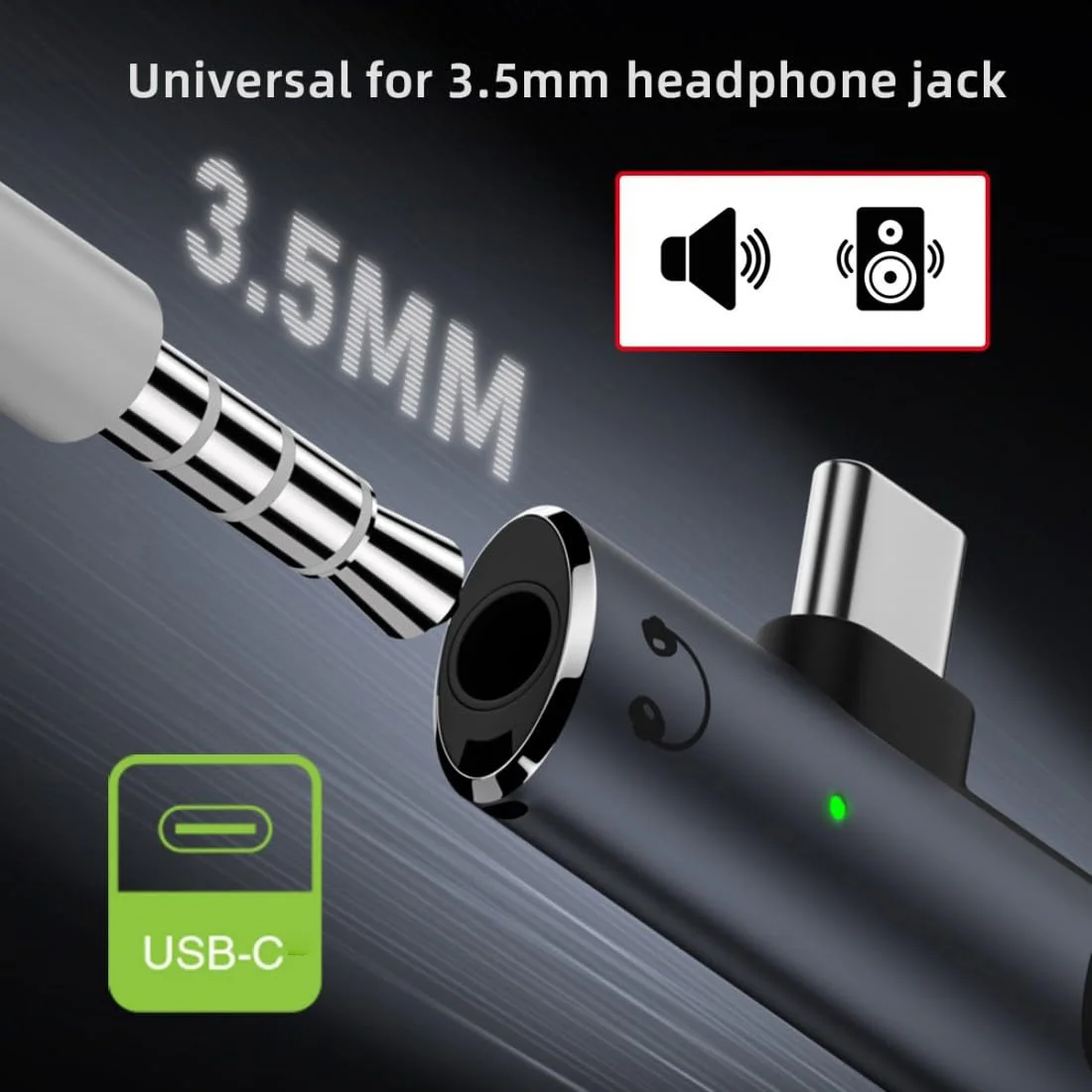 2-in-1 USB C 스플리터(100W 충전 포트 포함), USB C-3.5mm 헤드폰 잭 및 PD 100W 고속 충전 지원(충전 및 음악)