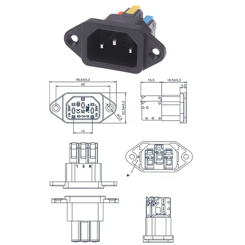 Quick Connect IEC C14 3-Pin Power Supply Socket, 250V 10A, Easy Install