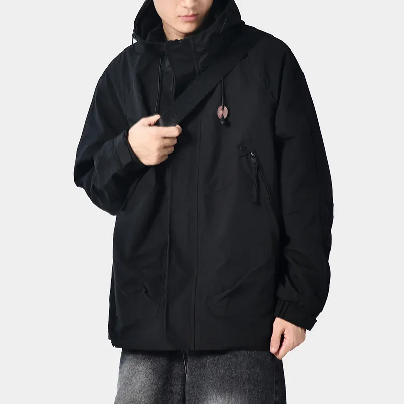 Autumn Outdoor Hooded Charge Coat American Black Coat Men's Loose and Personalized Design Sense Windproof Jacket men clothing