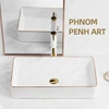 White Ceramic Table Sink With Golden Edge Countertop Vanity Sink Bathroom Lavatory Balcony Vessel Sink Above Counter Wash Basin 2