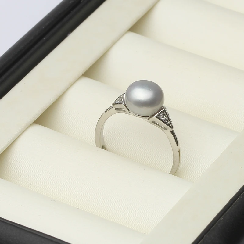 Freshwater Pearl Rings For Women,Cubic Zircon 925 Silver Open Pearl Ring Adjustable Mom Wife Birthday Gift Black 3