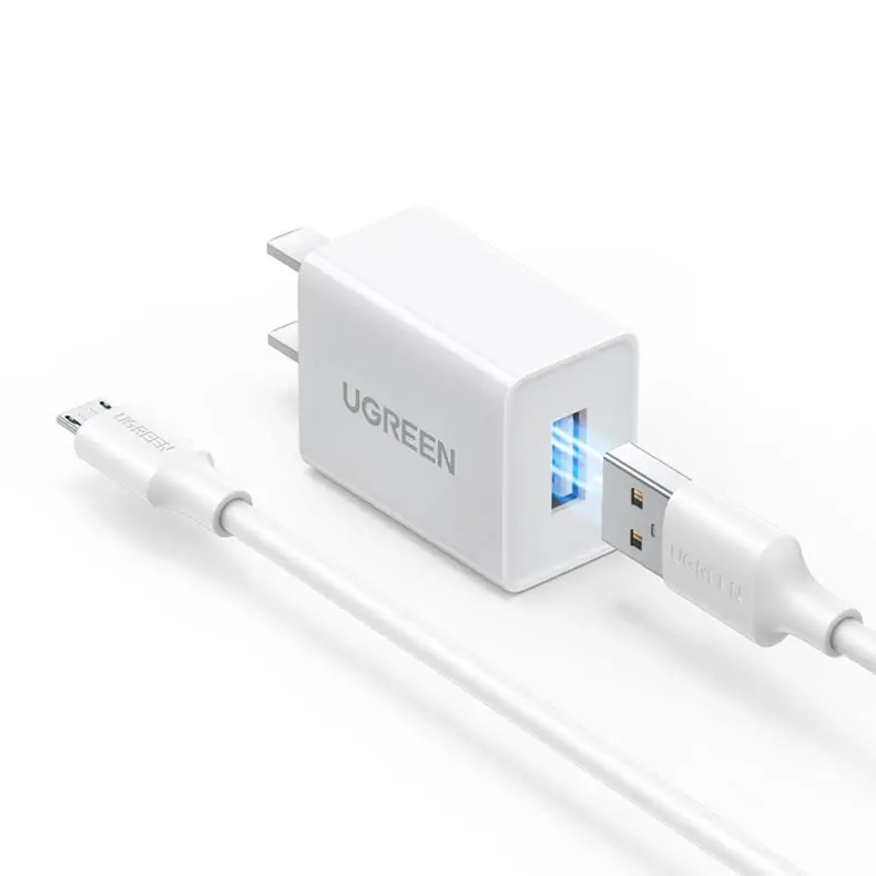유그린 USB A 충전기 세트 (USB A - 마이크로 USB 케이블 포함), 5V 1A 스마트 충전기 세트, 5W 벽면 충전기