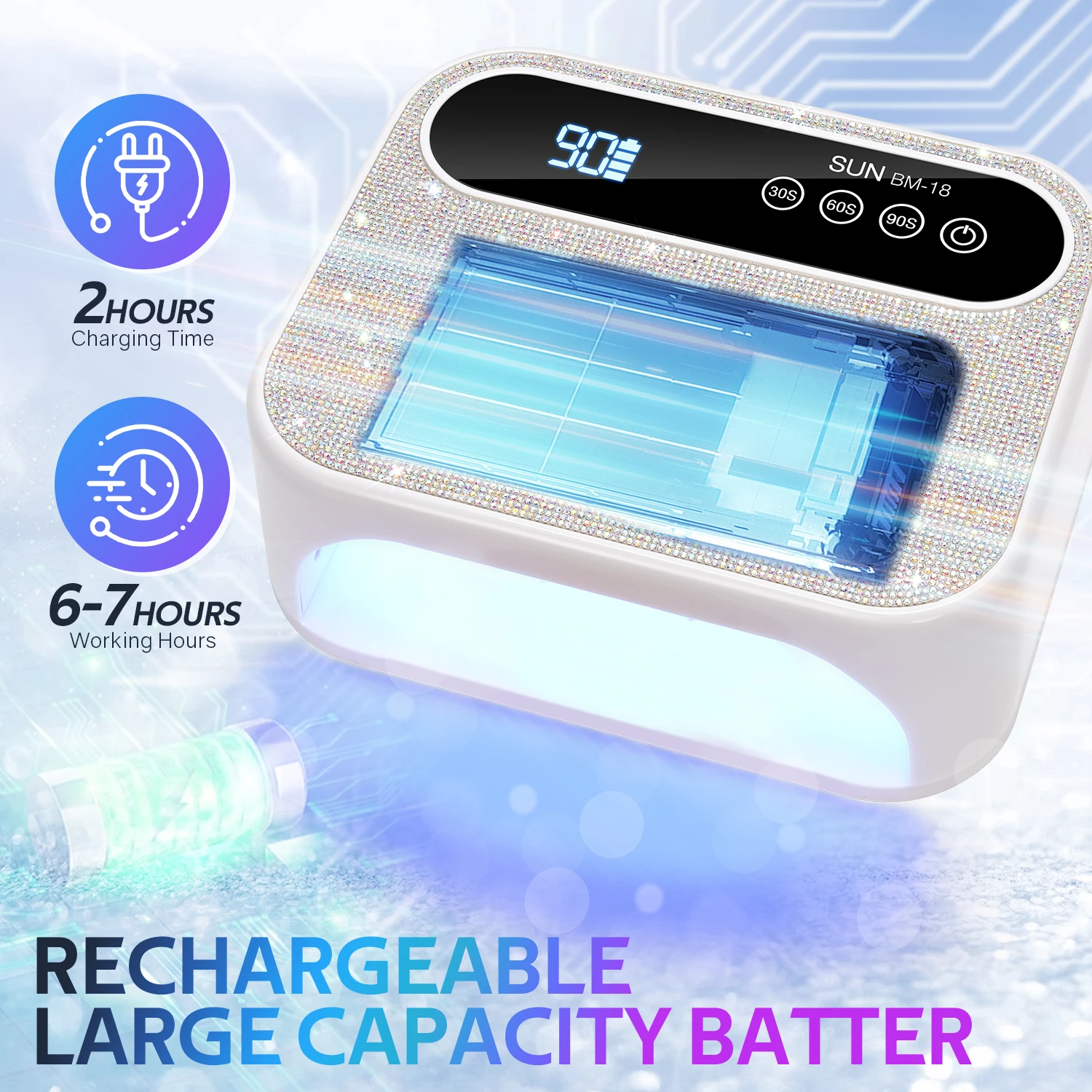 Rechargeable 168W Nail Drying Lamp With Rhinestones Wireless 42LEDS Gel Polish Drying Machine Manicure Cordless UV LED Nail Lamp 5