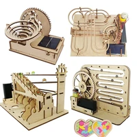 3D Wooden Puzzle DIY Assemble Mechanical Marble Run Gear Model Building Kit Steam Science Puzzles Educational Toys Gift for Kids 1