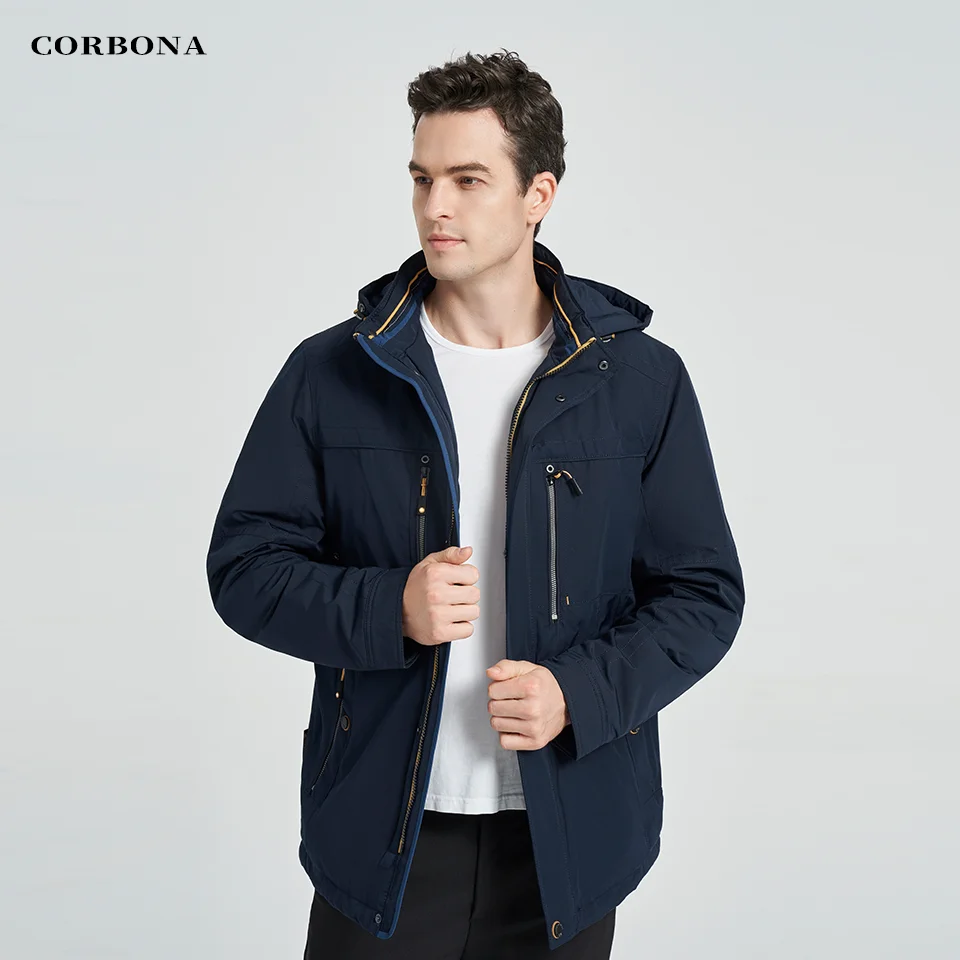 CORBONA – veste surdimensionnée en coton pour hommes, nouveau Style, imperméable, Business décontracté, manteau d'extérieur, chapeau détachable, Parka, 2022