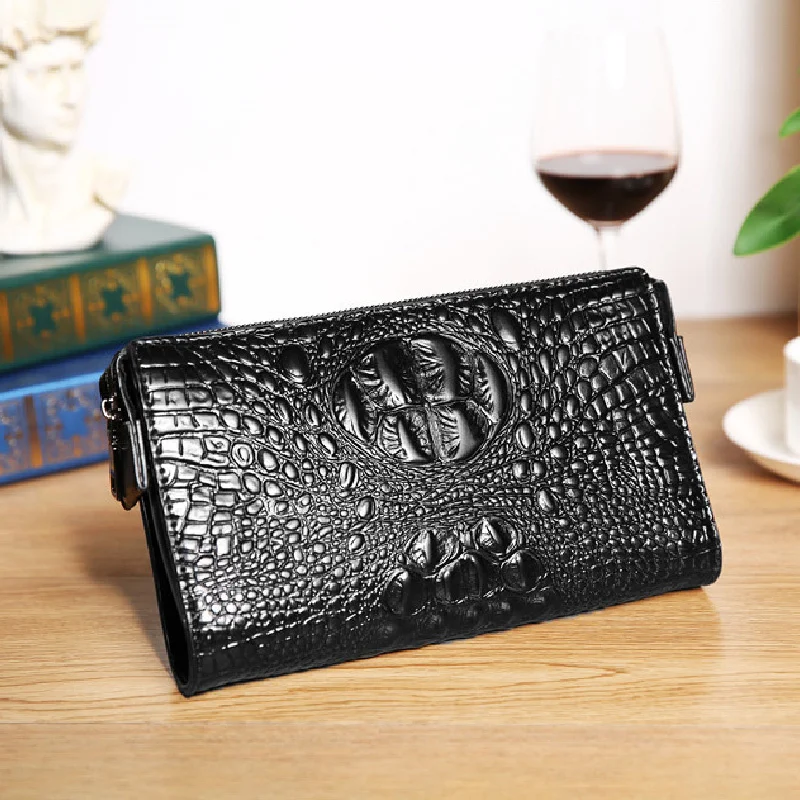 

CCRXRQ High Quality PU Leather Men Clutch Bag Luxury Crocodile Pattern Business Handbags 2024 New Brand Design Clutches Wallets