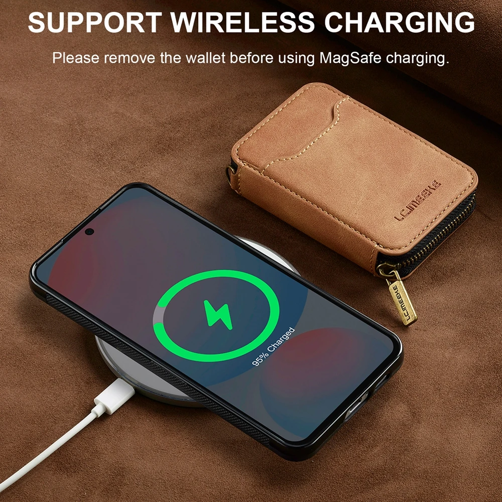 Leather Magnetic Wallet Case with Wireless Charging Functionality