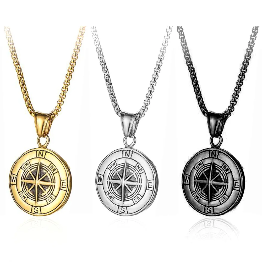 

New Fashion Personality Antique Compass Pendant Necklace for Men Star Letter Round Pendant Punk Trend Necklace Jewelry
