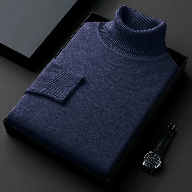 Mens Sweater High Quality Knitted Turtleneck Pullover Slim Fit Long Sleeve Warm Solid Color Casual Woolen Sweater Mens Clothing 2