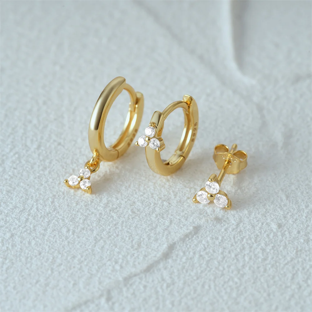アクセサリー kan CANNER 925 Sterling Silver 3PCS Triple Zircon Wearable Hoop