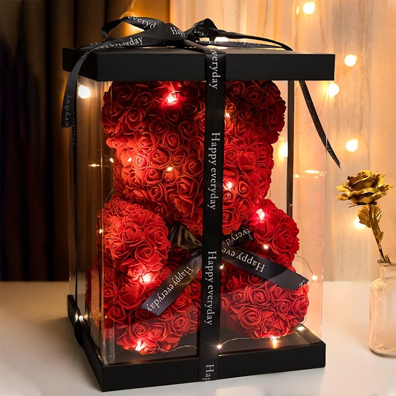 Rose Bear Heart Artificial Flower With Box and Light Teddy For Women Valentine's Wedding Birthday Decoration Gifts |