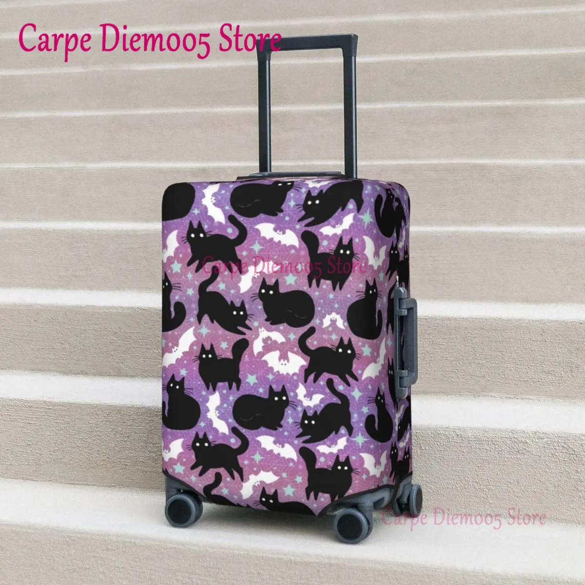 

Funny Black Cat Suitcase Cover Pastel Halloween Cruise Trip Protector Holiday Useful Luggage Accesories