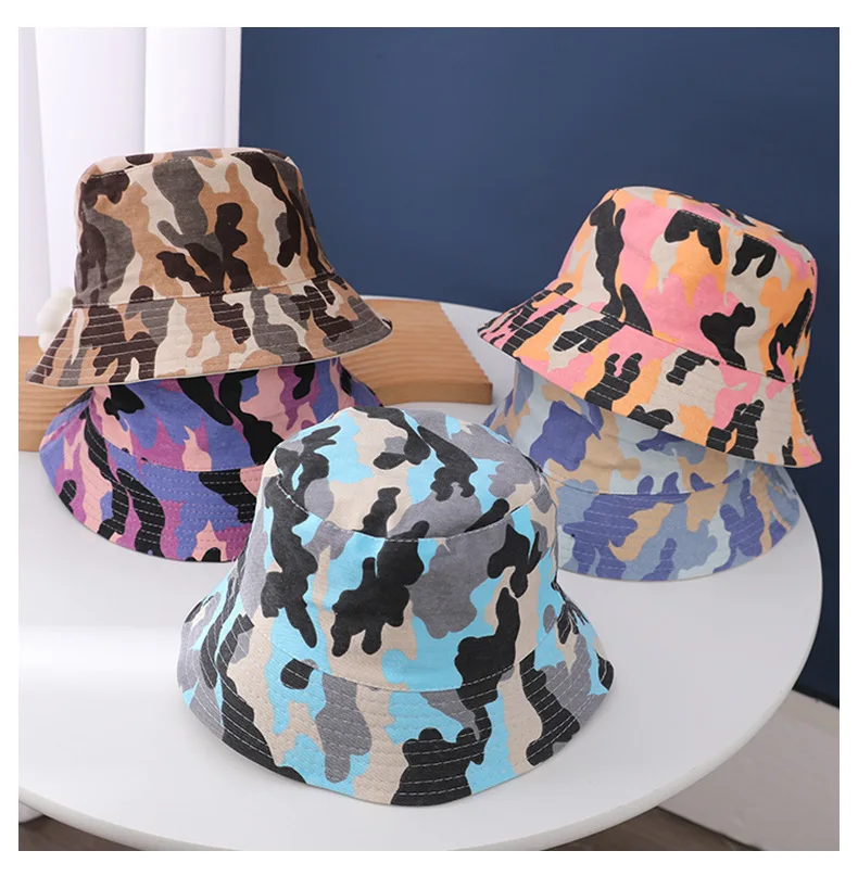 Bucket Hat Cotton Multicolor Camouflage Female's Casual Fashion Shade Fisherman Hat Travel Hiking Picnic Fishing Hat Foldable fuzzy bucket hat