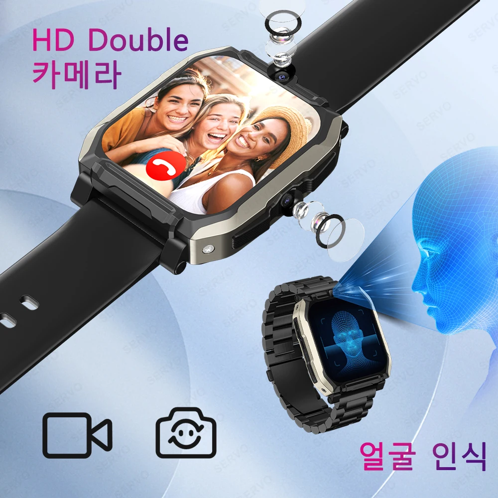 XUESEVEN KOM8 4G LTE HD 듀얼 카메라 Smartwatch 얼굴 인식 GPS SIM 카드 Google Play Store 결제 기능 남성용 시계 전화