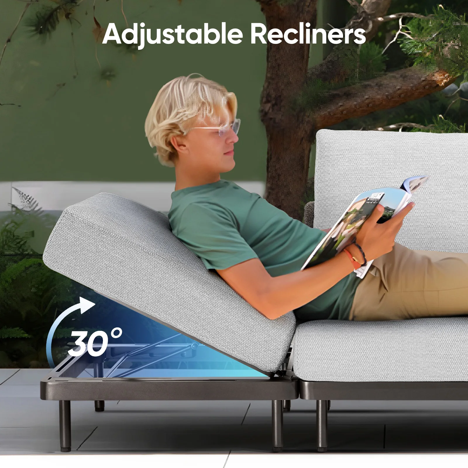 Outdoor Combination Chair Sofa Set Waterproof Tiltable Recliner Patio Sessions Furniture For Patio Garden Porch 2