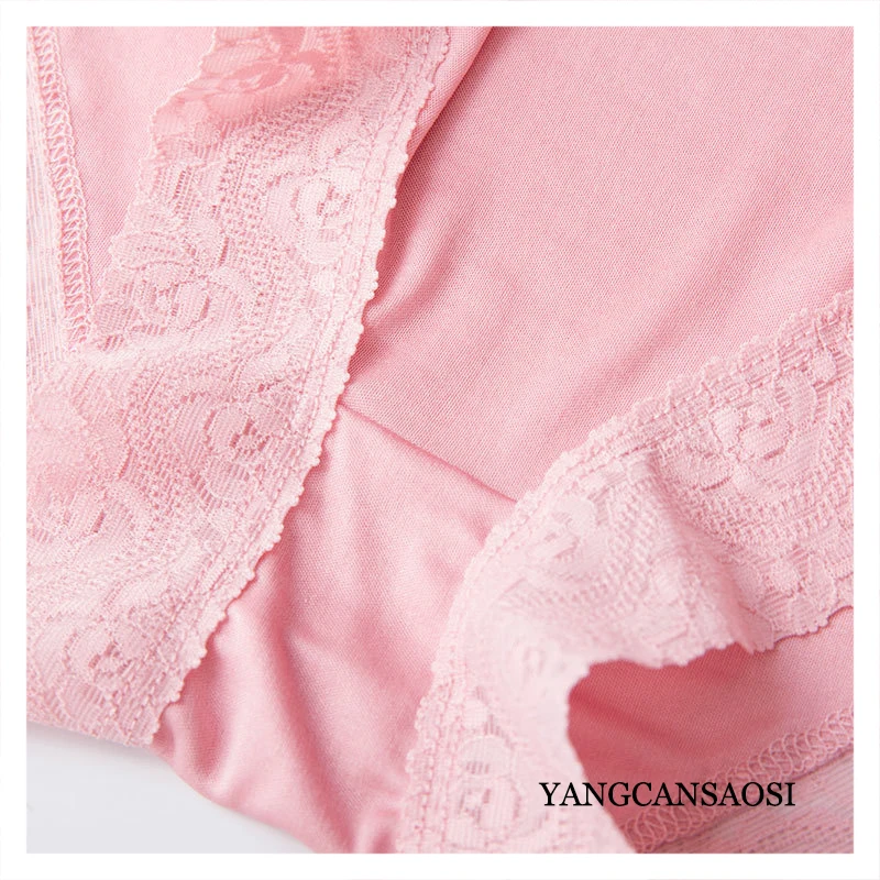 Mulberry Silk Mid Waist Underwear for Women with Breathable and Comfortable Lace Wrap Buttocks and Seamless Flat Angle Underwear