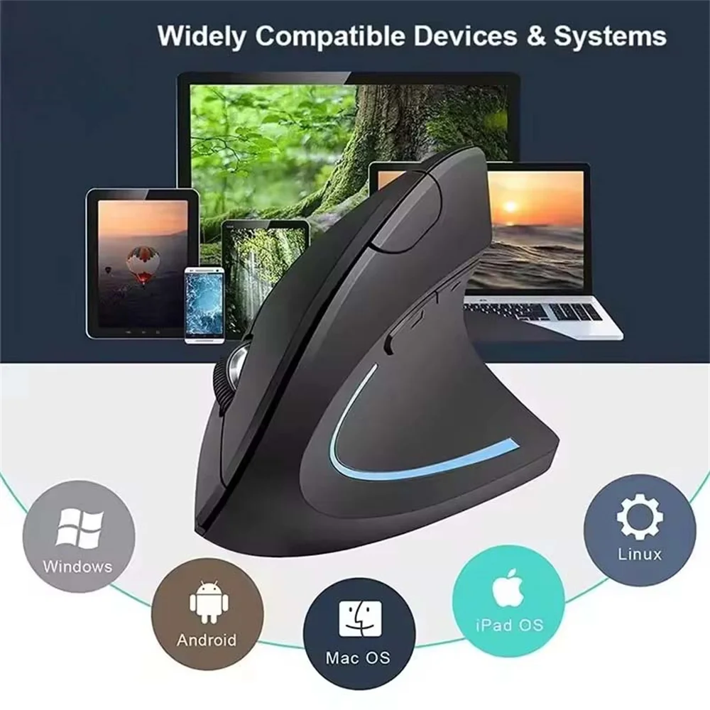 수직 마우스 2.4GHz 무선 광학 마우스 인체 공학적 게임용 마우스 노트북 PC 컴퓨터 데스크탑 용 빛나는 음소거 블루투스 마우스