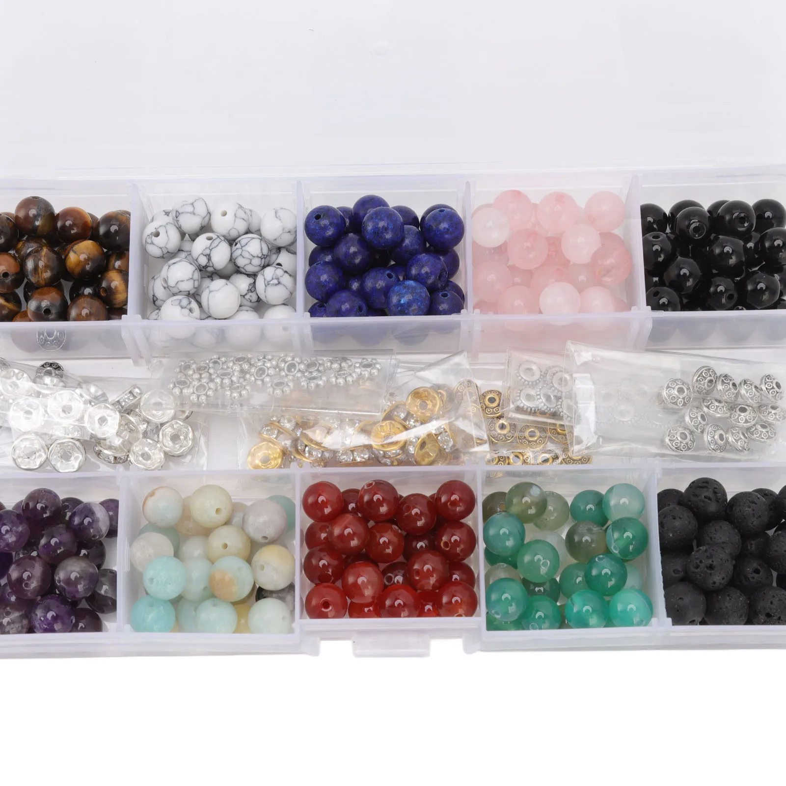 240pcs/set Lava Rock Stone Beads Kit 10 Styles Multicolors 8mm Diameter for DIY Bracelet Jewelry Making