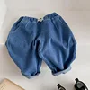 2024 New Denim Blue Versatile Toddler Baby Jeans Solid Trendy Korean Style Spring Children Boys Grils Pants 3