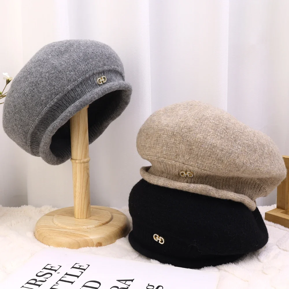 Women's Beret Hat Elegant Autumn Winter Warm Painter Style_voghion.com