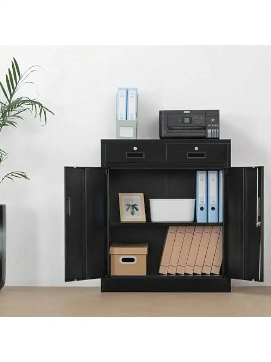 CMY Metal Storage Cabinet Locking Storage Cabinet with Two Drawers 36" H Steel Cabinet with Adjustable Shelf for Office 2