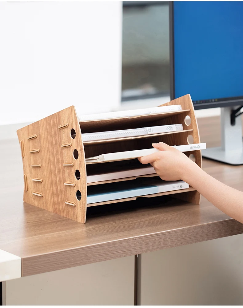 オフィスデスクマガジンファイルラック環境にやさしい木製ファイルホルダーオーガナイザートレイデスク用