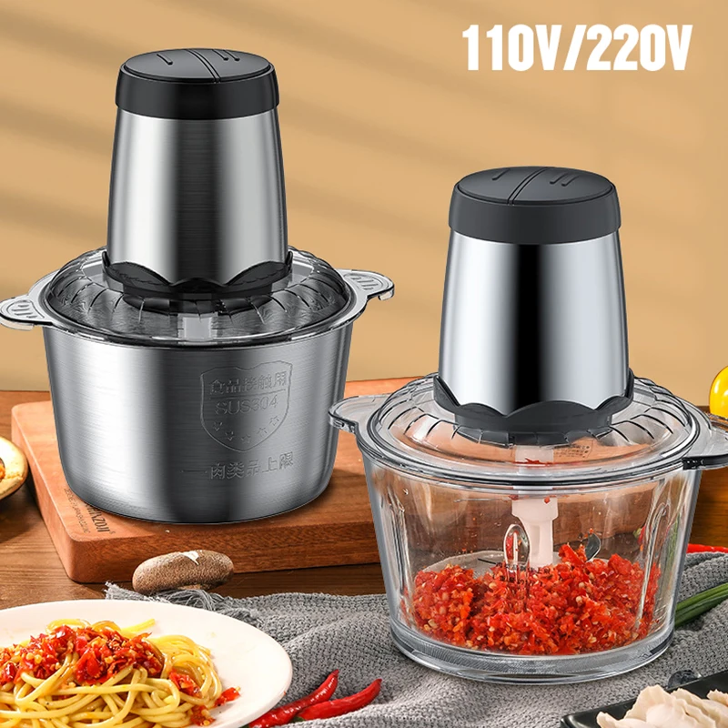 2 Speeds 200W Stainless Steel 2L Capacity Electric Chopper Meat Grinder Food  Processor Slicer Household Mincer Food Chopper - AliExpress