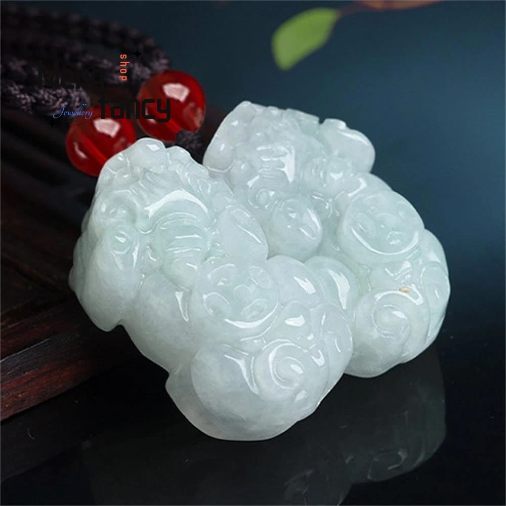 Natural Myanmar A-goods Jadeite Pixiu Fortune Jade Pendant Exquisite Engraver Fashion Jewelry Mascots Holiday Gift