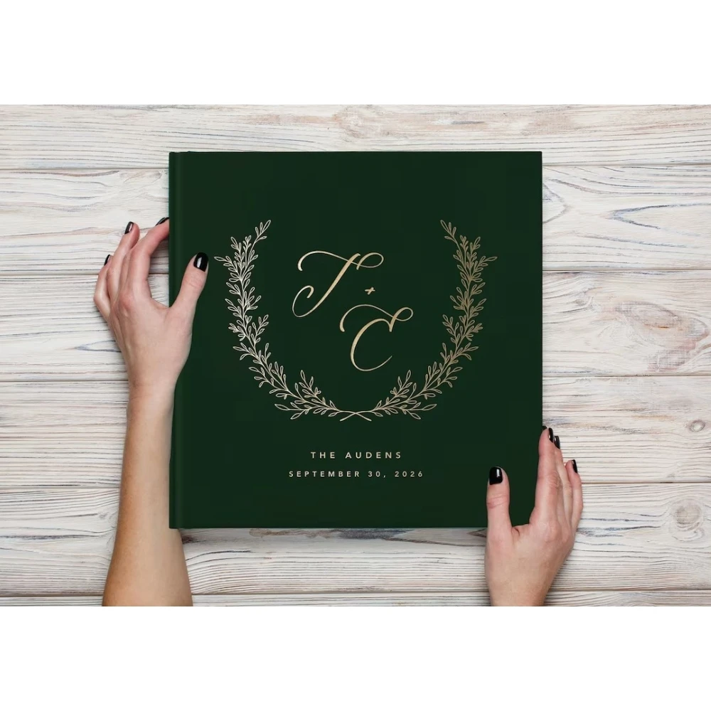 

Wedding Guest Book. Gold Foil Guestbook. Winter Wedding Guestbook. Real Gold Foil Guest Book. Luxury Guestbook. Green Wedding Gu