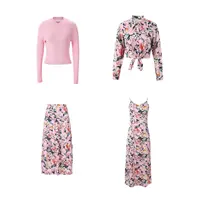 AP 2025SS – robe en Satin à fleurs pour femmes, rose clair, tricot, col en v, pull, jupe élégante pour dames 6