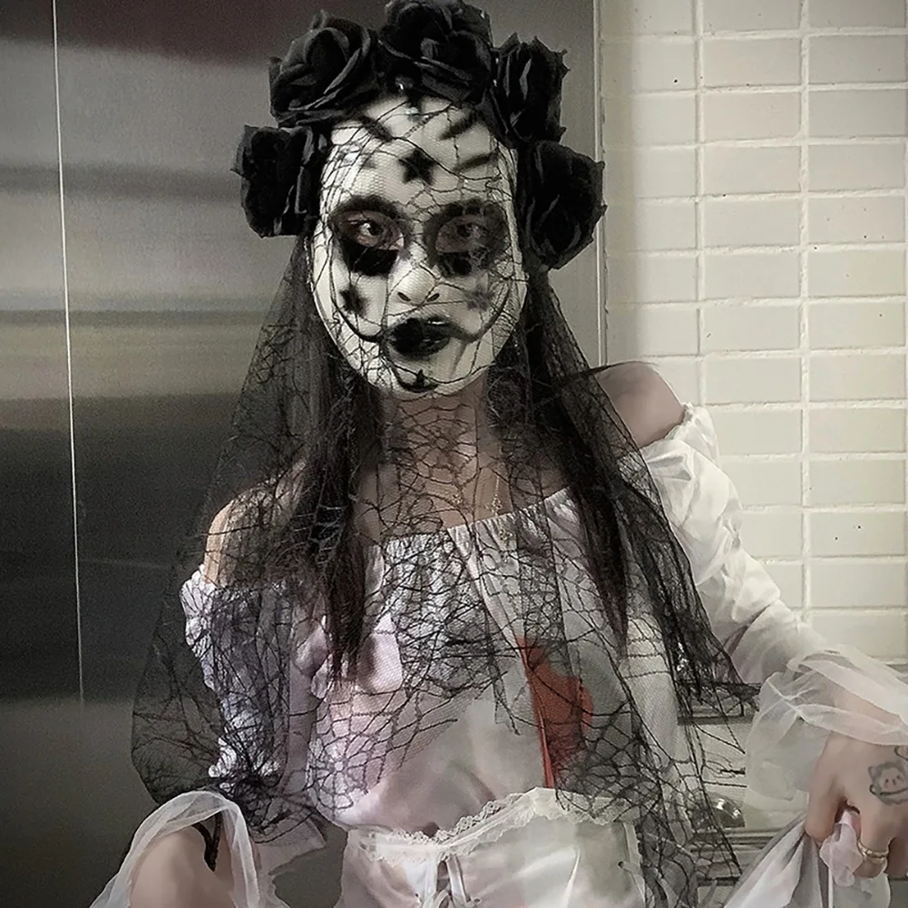 Haunting Lace Rose Masquerade Mask - Spooky Cosplay Accessory