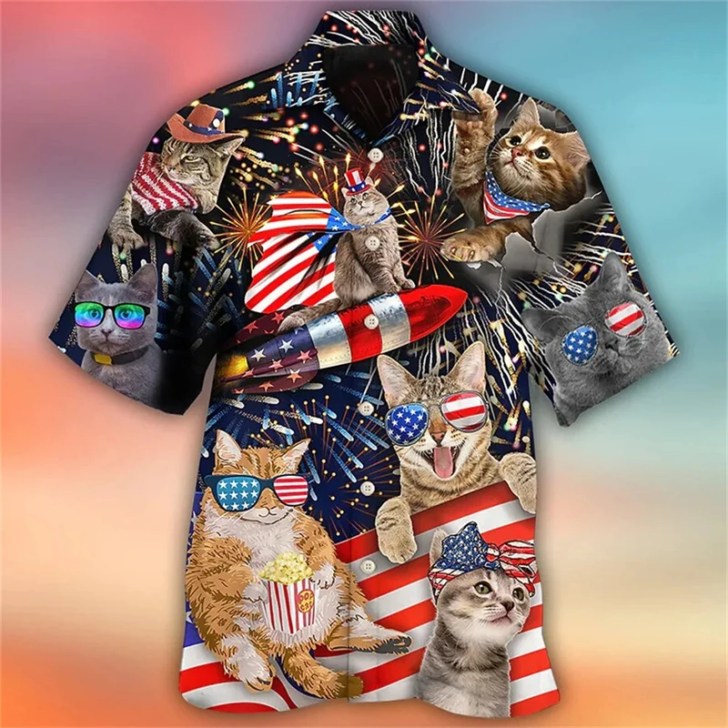 thumbnail image 1 of Camisa hawaiana divertida para hombre, sudadera playera con estampado de gato y música en 3D, camisa de manga corta de diseñador callejero, ropa para hombre de alta calidad, 1 of 5