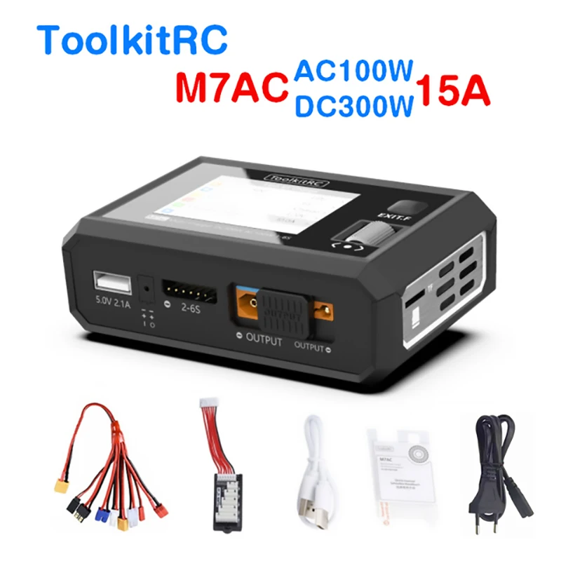 Toolkitrc M7Ac 2-6S Ac 100W Dc 300W Input Xt60 Xt30 Output Dual Smart Charger Tester Di Segnale Multifunzione Carica Drone