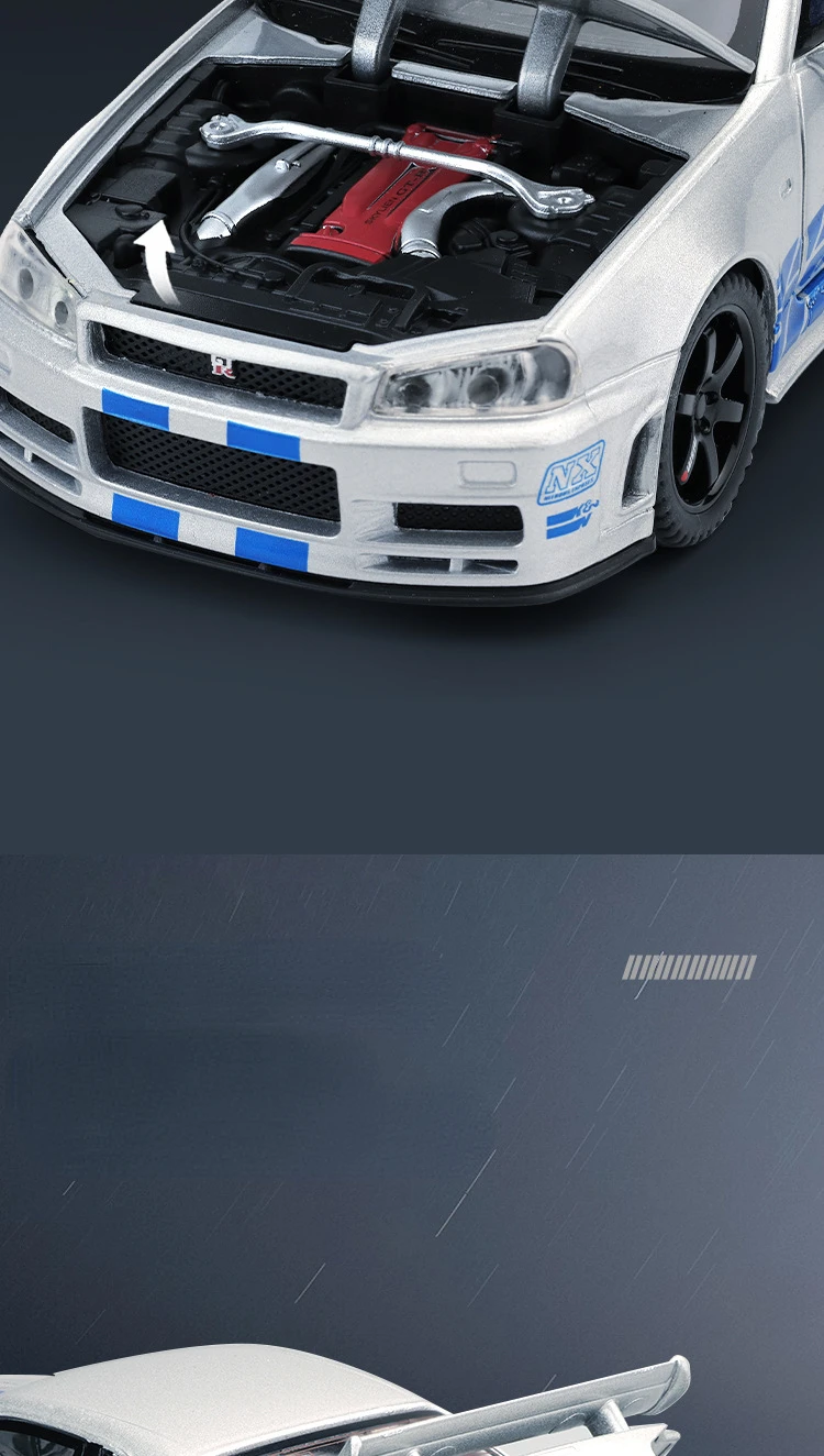 1:32 Nissan Skyline GTR R34 Alloy Model Car Diecast Vehicle Sound