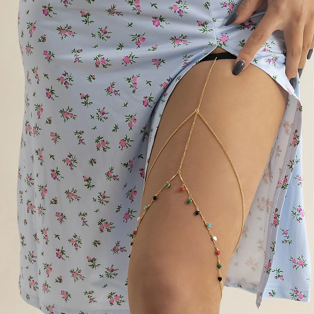 

Sexy Summer Beach Imitation Pearl Leg Loop Body Chain Simple Geometric Star Rhinestone Fringe Thigh Chain Bijoux De Corps
