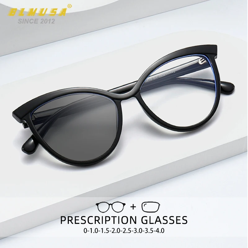 

BLMUSA Women Fashion Cat Eye Glasses Photochromic Anti Blue Light Reading Glasses Myopia Hyperopia Prescription Optical Glasses