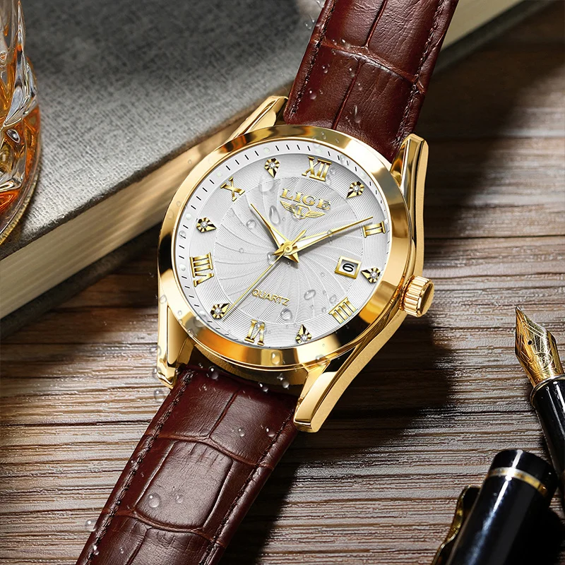 LIGE Luxury Women's Waterproof Leather Strap Fashion Watch