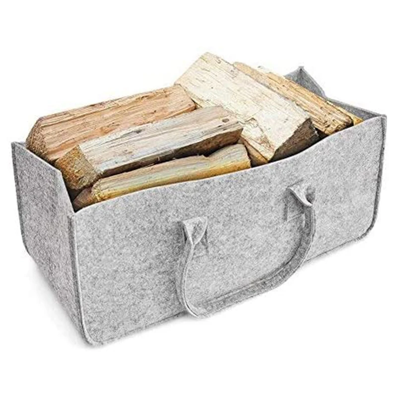 Fireplace Wood Felt Storage Bag Basket Magazine Rack Firewood Pocket,Felt Foldable Firewood Holder Basket