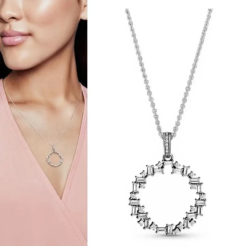 New Women's Necklace Colorful Heart Logo Ice Crystal Circle Necklace% 925 Silver DIY Charming Jewelry Gift Fashion Light Luxury