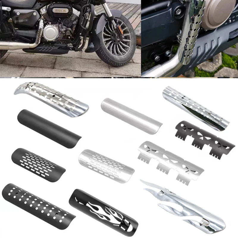 BlackSilverMotorcycleCurvedExhaustMufflerPipeHeatShieldCover